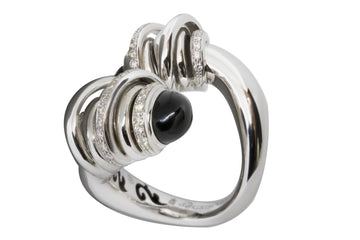 de GRISOGONO White Gold Ring w/ White Diamonds and Onyx Cabochon - eJewels