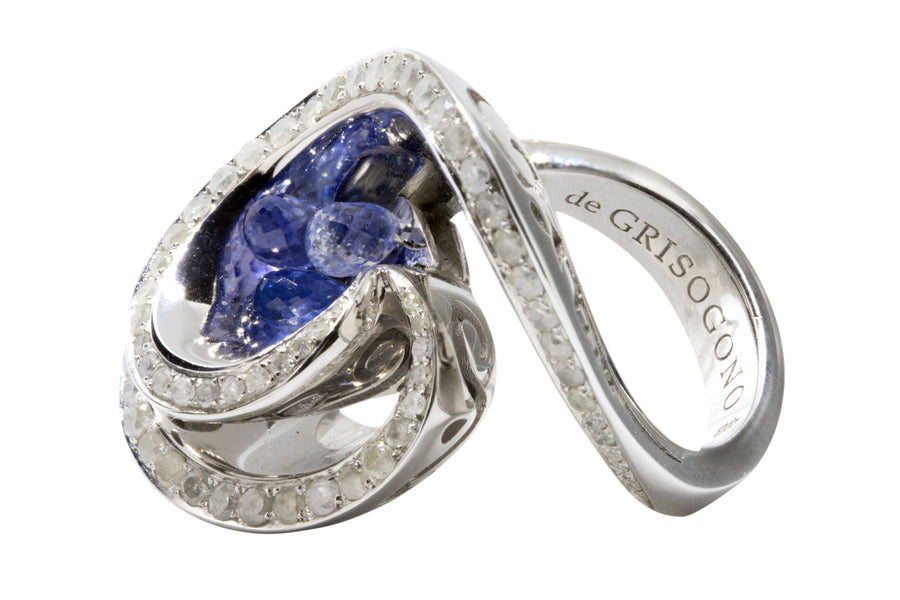 de GRISOGONO 18kt White Gold Diamond Ring with Blue Sapphires and Icy Diamonds. - eJewels
