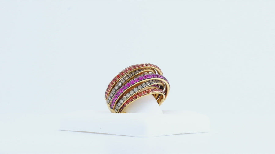 de GRISOGONO Round Diamond and Orange and Pink Sapphire Ring