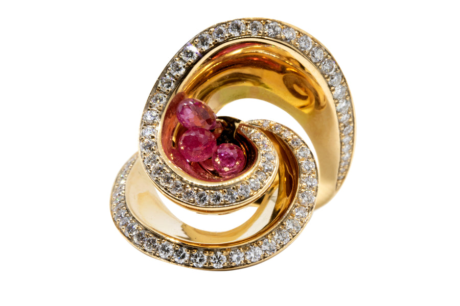 de GRISOGONO Pink Gold Ring w/ Diamonds and Pink Sapphires - eJewels