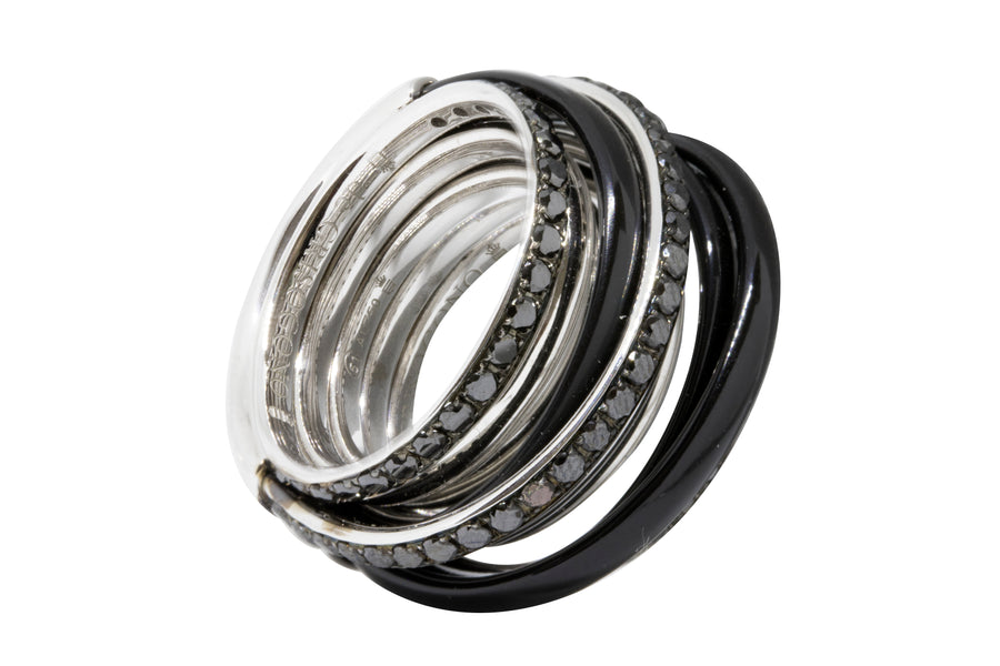 de GRISOGONO White Gold Ring w/ Black Ceramic and Black Diamonds - eJewels