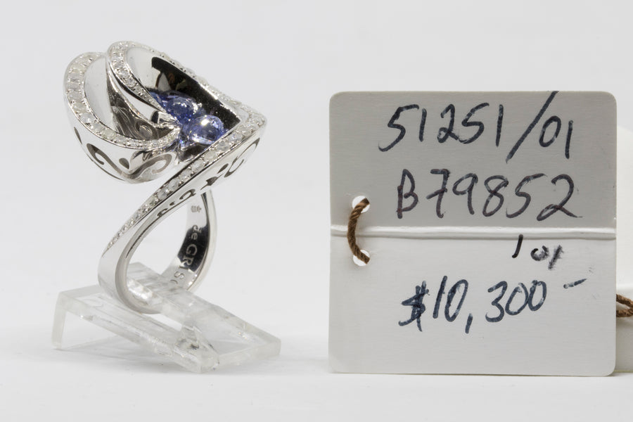 de GRISOGONO 18kt White Gold Diamond Ring with Blue Sapphires and Icy Diamonds. - eJewels